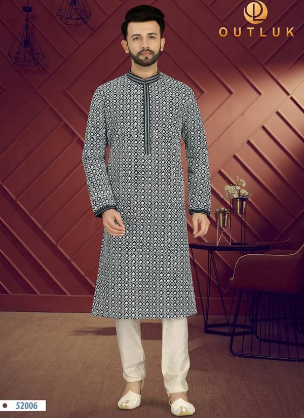 Outluk Vol 52 Function Wear Art Silk Lucknowi Work Kurta Pajama Mens Collection